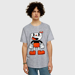 Футболка оверсайз мужская Cuphead красная чашечка, цвет: меланж — фото 2