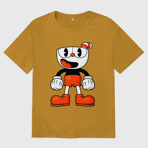 Мужская футболка оверсайз Cuphead красная чашечка / Горчичный – фото 1
