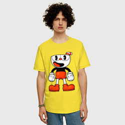 Футболка оверсайз мужская Cuphead красная чашечка, цвет: желтый — фото 2