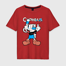 Футболка оверсайз мужская Синяя чашка Cuphead, цвет: красный