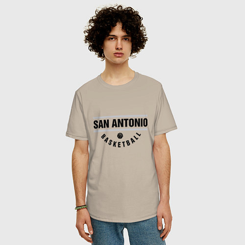 Мужская футболка оверсайз San Antonio Basketball / Миндальный – фото 3