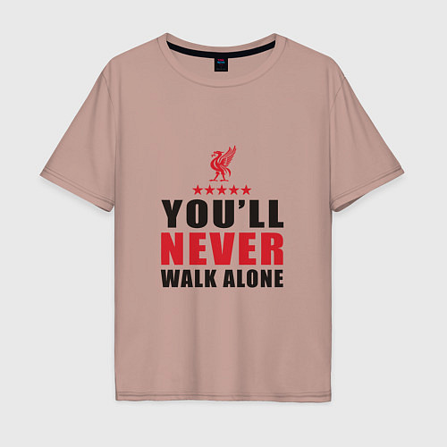 Мужская футболка оверсайз Liverpool - Never Walk Alone / Пыльно-розовый – фото 1