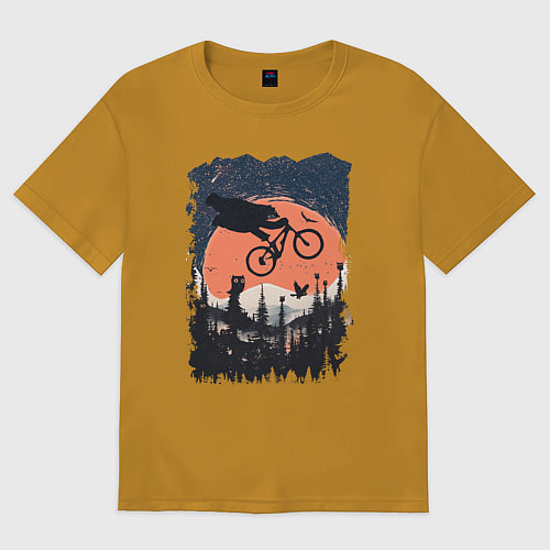 Мужская футболка оверсайз Лунный Медведь Райдер / Горчичный – фото 1