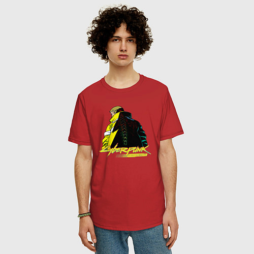 Мужская футболка оверсайз Cyberpunk Edgerunners / Красный – фото 3