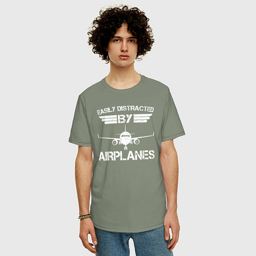 Мужская футболка оверсайз Легко отвлекается на самолеты / Авокадо – фото 3