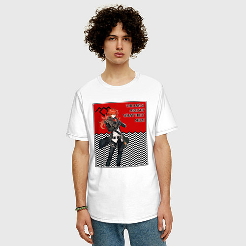Мужская футболка оверсайз Совы Genshin Impact x Twin Peaks кроссовер / Белый – фото 3