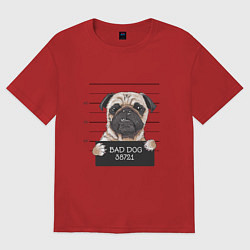 Футболка оверсайз мужская Мопс bad dog, цвет: красный