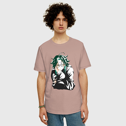 Мужская футболка оверсайз Сяо в очках XIAO геншин импакт / Пыльно-розовый – фото 3