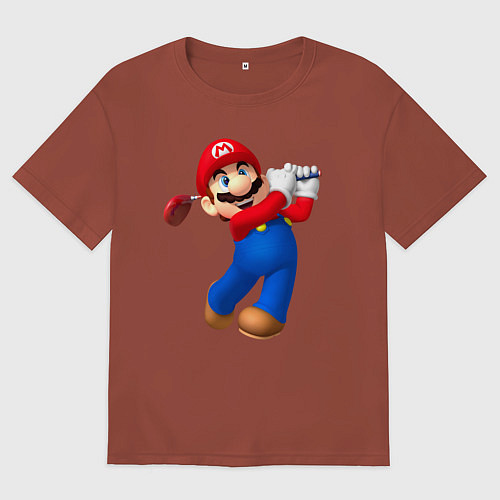 Мужская футболка оверсайз Марио - крутейший гольфист Super Mario / Кирпичный – фото 1