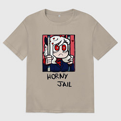 Футболка оверсайз мужская HELLTAKER HORNY JAIL, цвет: миндальный