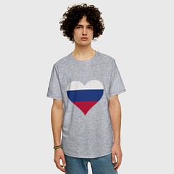 Футболка оверсайз мужская Сердце - Россия, цвет: меланж — фото 2