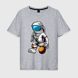 Футболка оверсайз мужская Космонавт играет планетой, цвет: меланж
