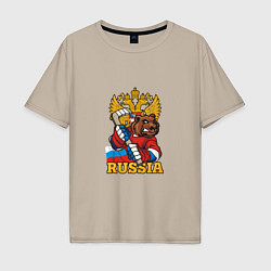 Футболка оверсайз мужская Хоккей - Russia, цвет: миндальный