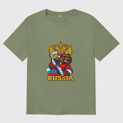 Футболка оверсайз мужская Хоккей - Russia, цвет: авокадо