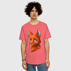 Футболка оверсайз мужская Милая лисичка Cute fox, цвет: коралловый — фото 2