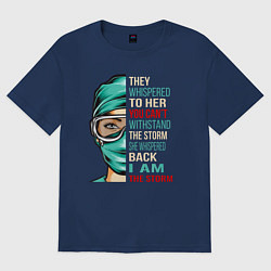 Футболка оверсайз мужская Они шептали, ты не выдержишь бурю, она прошептала, цвет: тёмно-синий