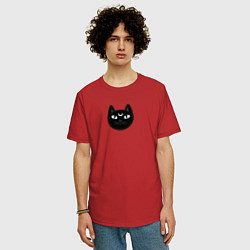 Футболка оверсайз мужская Мистический чёрный кот с полумесяцем, цвет: красный — фото 2