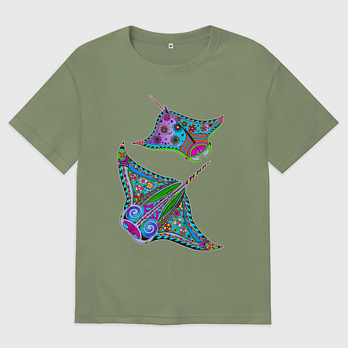 Мужская футболка оверсайз Скаты с психоделической раскраской / Авокадо – фото 1