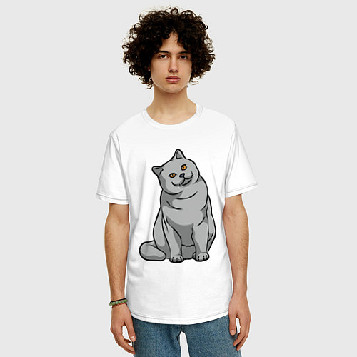 Мужская футболка оверсайз Серый котейка / Белый – фото 3