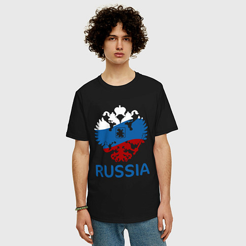 Мужская футболка оверсайз Russia / Черный – фото 3