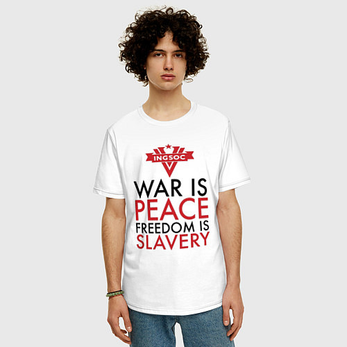 Мужская футболка оверсайз War is peace freedom is slavery / Белый – фото 3