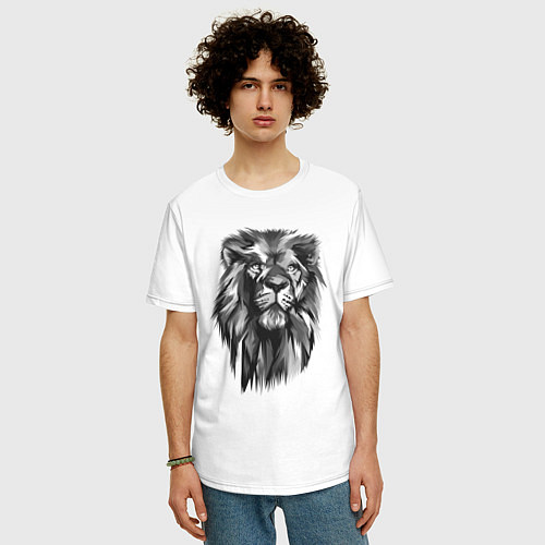Мужская футболка оверсайз Черно-белая голова льва / Белый – фото 3