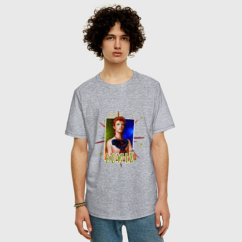 Мужская футболка оверсайз David Bowie ожерелье бусы и перья / Меланж – фото 3