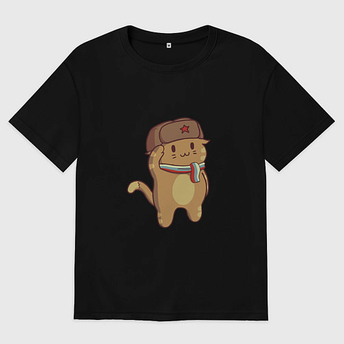 Мужская футболка оверсайз Russian Cat / Черный – фото 1