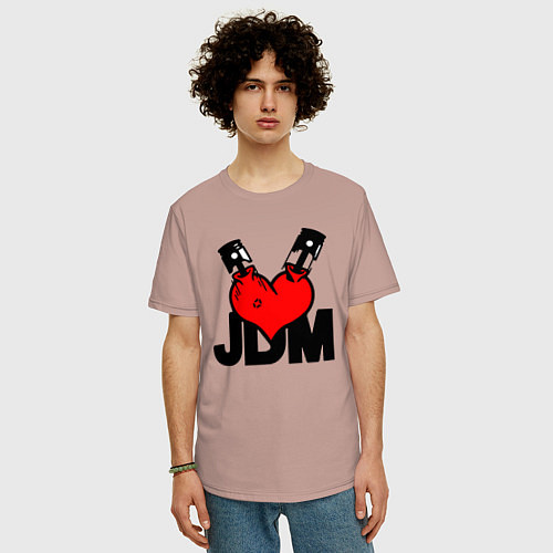 Мужская футболка оверсайз JDM Heart Piston Japan / Пыльно-розовый – фото 3
