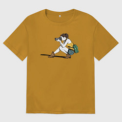 Футболка оверсайз мужская Девушка фотограф за работой, цвет: горчичный