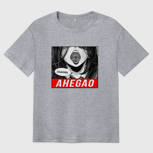 Мужская футболка оверсайз Девушка с открытым ртом Ahegao / Меланж – фото 1