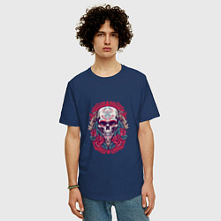 Футболка оверсайз мужская Roses Skull, цвет: тёмно-синий — фото 2