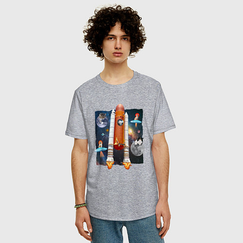 Мужская футболка оверсайз Космические котики Space Cats / Меланж – фото 3