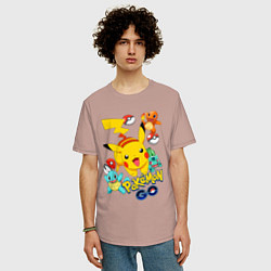 Футболка оверсайз мужская ПОКЕМОНЫ POKEMON, цвет: пыльно-розовый — фото 2