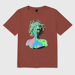 Футболка оверсайз мужская Gorgon Medusa Vaporwave Neon, цвет: кирпичный