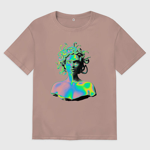Мужская футболка оверсайз Gorgon Medusa Vaporwave Neon / Пыльно-розовый – фото 1