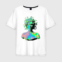 Футболка оверсайз мужская Gorgon Medusa Vaporwave Neon, цвет: белый