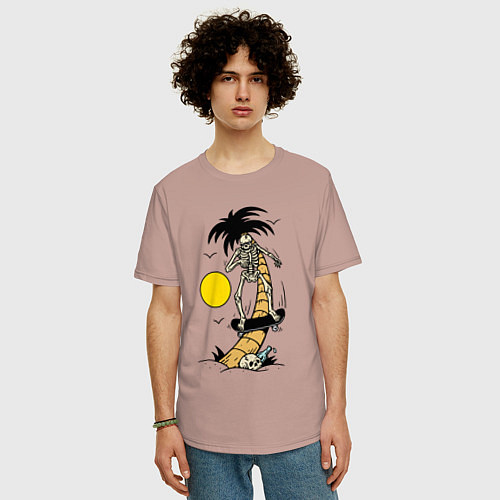 Мужская футболка оверсайз Skater Skeleton Palma Beach Summer Extreme / Пыльно-розовый – фото 3