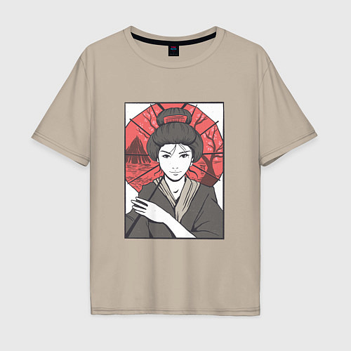 Мужская футболка оверсайз Японская Гейша Japanese Geisha / Миндальный – фото 1
