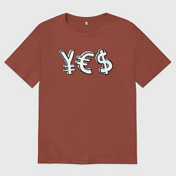 Футболка оверсайз мужская YES юань, евро, доллар, цвет: кирпичный