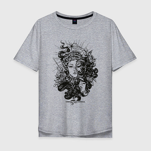 Мужская футболка оверсайз Lady Darkness Леди Тьма Готический рисунок / Меланж – фото 1