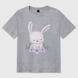 Футболка оверсайз мужская Милый Крольчонок С Цветочками, цвет: меланж