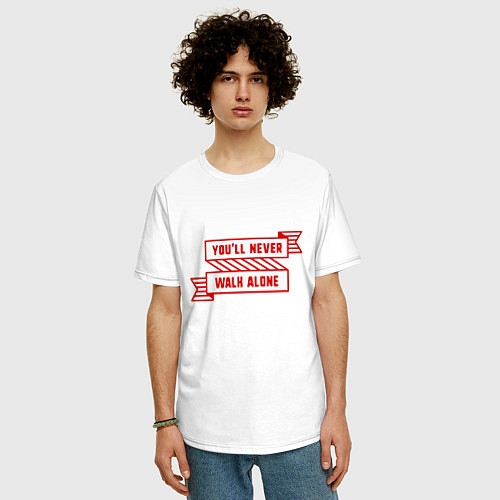 Мужская футболка оверсайз Never Walk Alone - Liverpool / Белый – фото 3