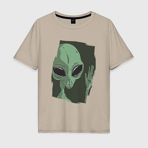 Мужская футболка оверсайз Пришелец машет рукой Alien Waving Hand / Миндальный – фото 1