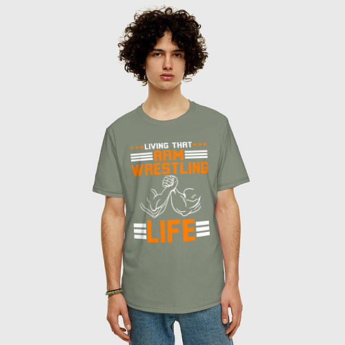 Мужская футболка оверсайз Жить жизнью армрестлинга / Авокадо – фото 3