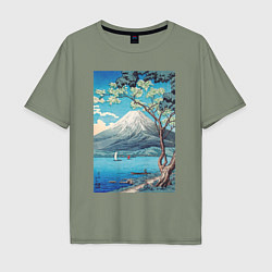 Футболка оверсайз мужская Mount Fuji from Lake Yamanaka Гора Фудзи, цвет: авокадо