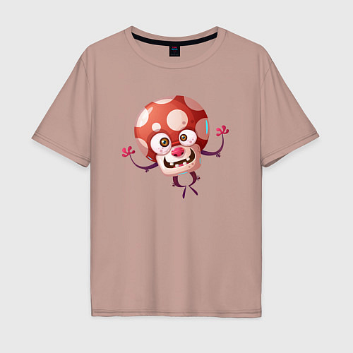 Мужская футболка оверсайз Живой гриб мухомор / Пыльно-розовый – фото 1