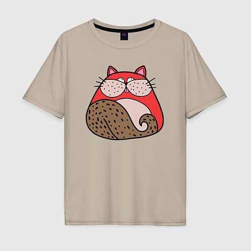 Мужская футболка оверсайз Красный абстрактный кот / Миндальный – фото 1