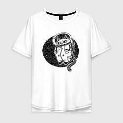 Футболка оверсайз мужская Космический кот астронавт, цвет: белый