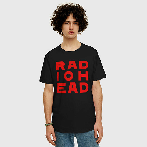 Мужская футболка оверсайз Radiohead большое красное лого / Черный – фото 3
